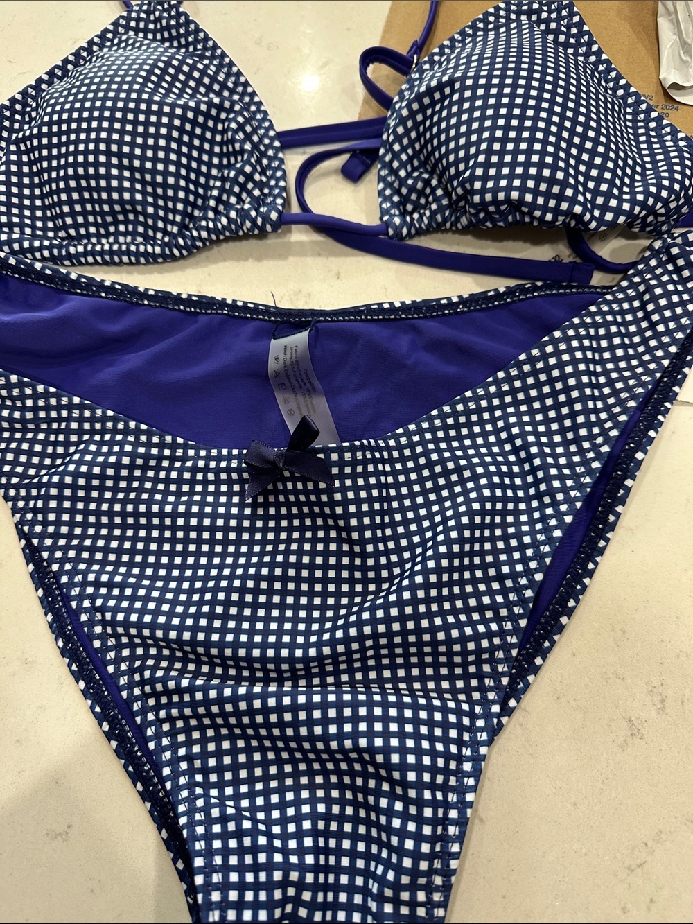 SEAMOLY  Women's Navy Check Bikini Set